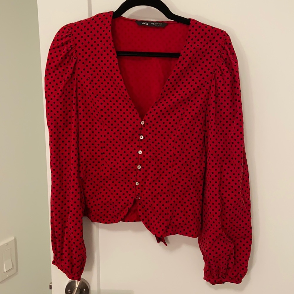 Zara Polka Dot Blouse With Bow